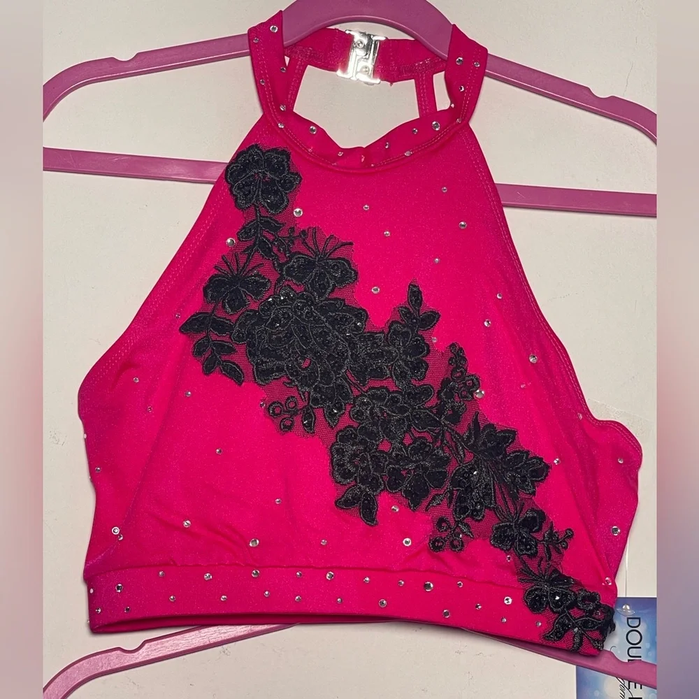 Double Platinum Hot Pink Black 2-PC Dance Costume Crop Top & Briefs Lyrical Jazz